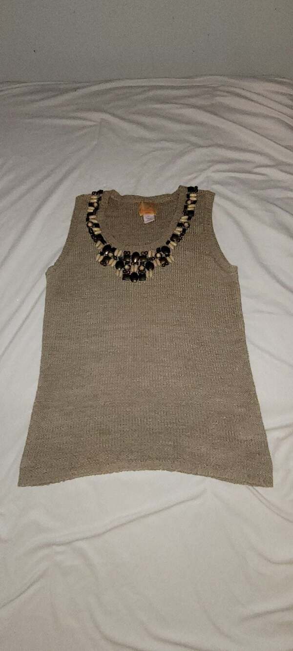 Ruby Rd. Beaded Neck Sleeveless Knit Shell Top